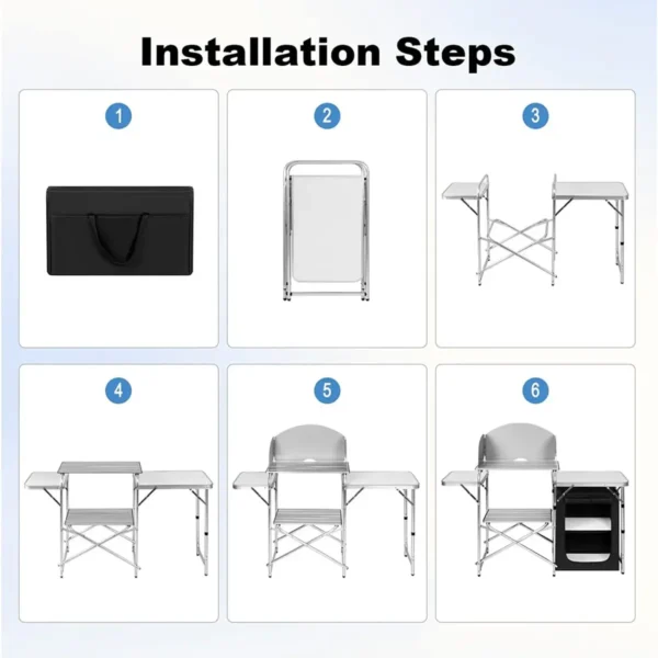 Opvouwbare Campingkast Inclusief Draagtas Met Aluminium Frame, Draagbare Reiskeuken, Zwart En Wit 5