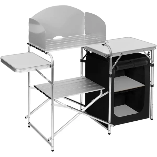 Opvouwbare Campingkast Inclusief Draagtas Met Aluminium Frame, Draagbare Reiskeuken, Zwart En Wit 9