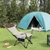 Opvouwbare Campingstoel, Lichtgewicht Visstoel Met Rugleuning, Bekerhouder, Beige 9