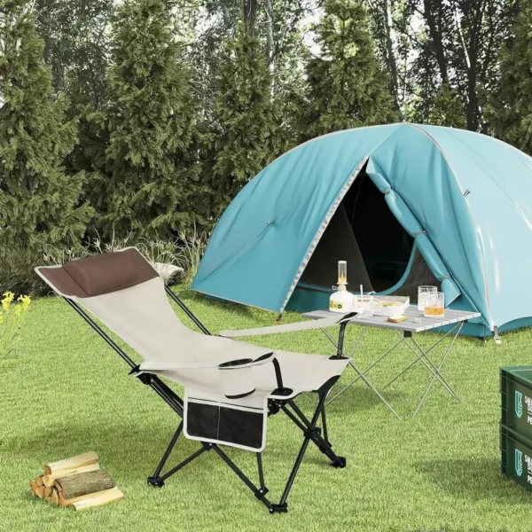 Opvouwbare Campingstoel, Lichtgewicht Visstoel Met Rugleuning, Bekerhouder, Beige 9