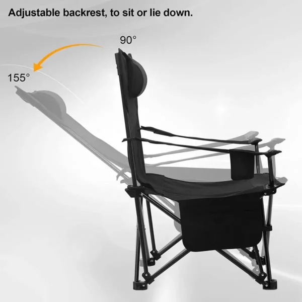 Opvouwbare Campingstoel, Lichtgewicht Visstoel Met Rugleuning, Bekerhouder, Zwart 8