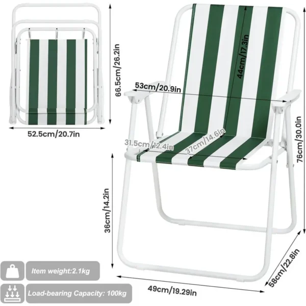 Opvouwbare Campingstoel, Set Van 2, Klapstoel, Comfortabel, Ultralicht Wit + Groen 3