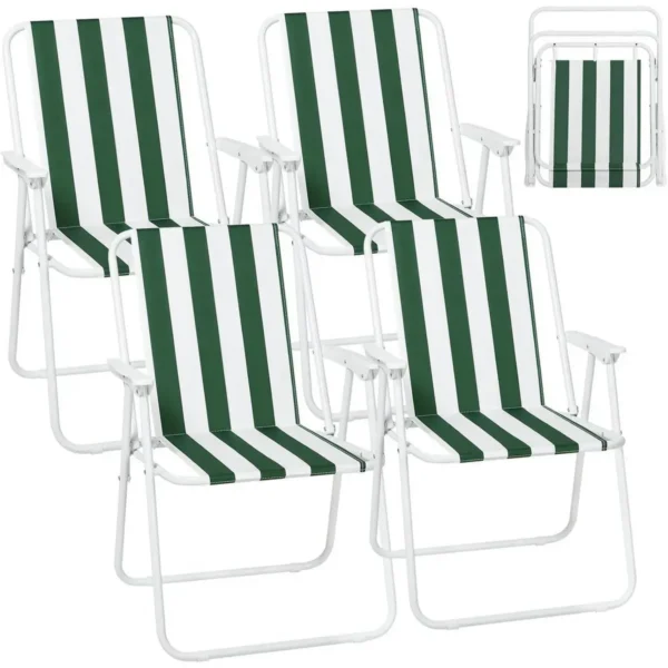 Opvouwbare Tuinstoel Set Van 4, Kunststof Stoel, Voor Tuin & Camping Wit + Groen 1