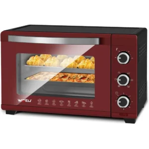 Oven Met Circulatielucht, Pizzaoven 32 L, 0-60 Min. Timer, 5 Verwarmingsmodi, Dubbele Glazen Deur Rood-zwart 1