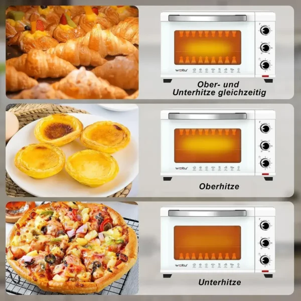 Oven Met Luchtcirculatie, Pizzaoven 32 L, Timer 0-60 Min, 5 Verwarmingsmodi, Dubbele Glazen Deur Wit 7