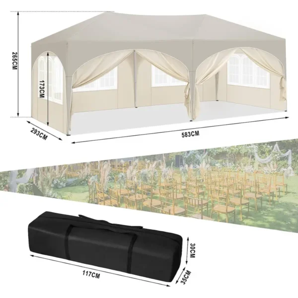 Paviljoen 3x6 M, Met 6 Zijwanden, Partytent, Waterafstotend, UV-bescherming 50+, In Hoogte Verstelbaar, Beige 3