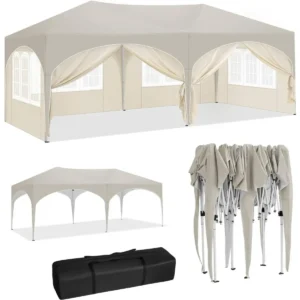 Paviljoen 3x6 M, Met 6 Zijwanden, Partytent, Waterafstotend, UV-bescherming 50+, In Hoogte Verstelbaar, Beige 1