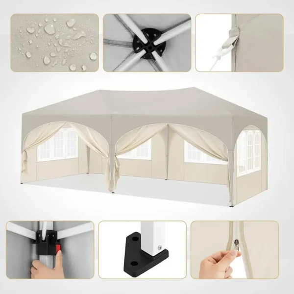 Paviljoen 3x6 M, Met 6 Zijwanden, Partytent, Waterafstotend, UV-bescherming 50+, In Hoogte Verstelbaar, Beige 6