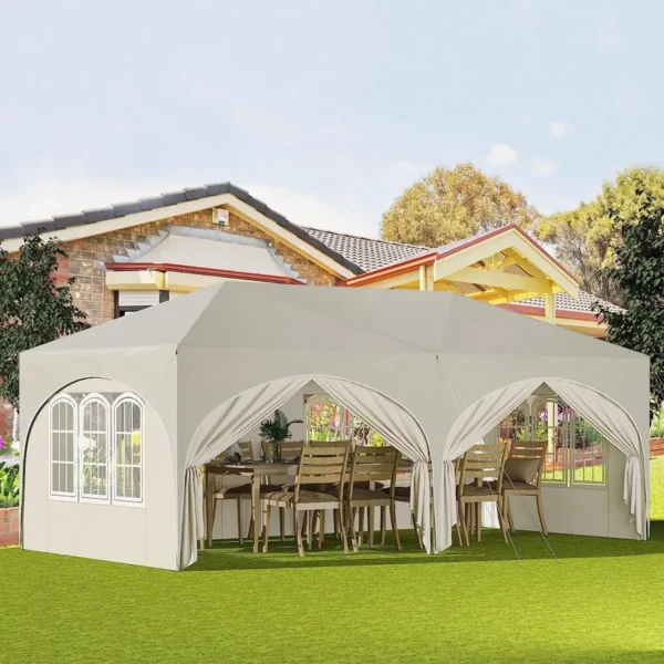 Paviljoen 3x6 M, Met 6 Zijwanden, Partytent, Waterafstotend, UV-bescherming 50+, In Hoogte Verstelbaar, Beige 8