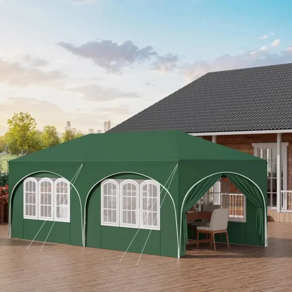 Paviljoen 3x6 M, Met 6 Zijwanden, Partytent, Waterafstotend, UV-bescherming 50+, In Hoogte Verstelbaar Groen 2