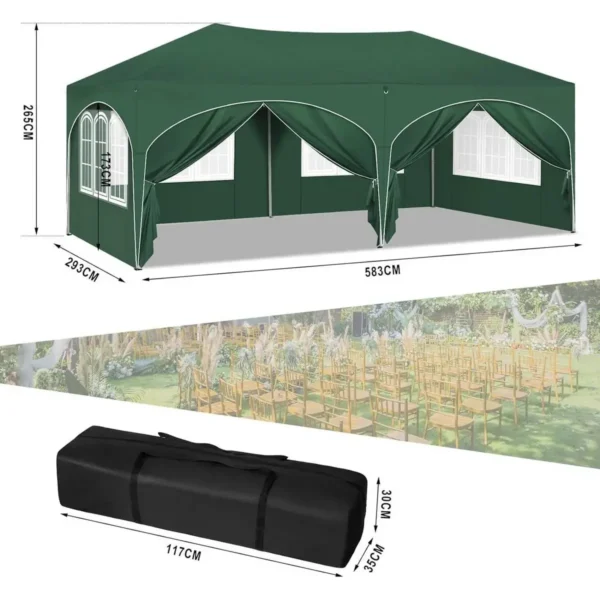 Paviljoen 3x6 M, Met 6 Zijwanden, Partytent, Waterafstotend, UV-bescherming 50+, In Hoogte Verstelbaar Groen 3