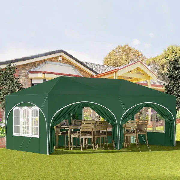 Paviljoen 3x6 M, Met 6 Zijwanden, Partytent, Waterafstotend, UV-bescherming 50+, In Hoogte Verstelbaar Groen 4