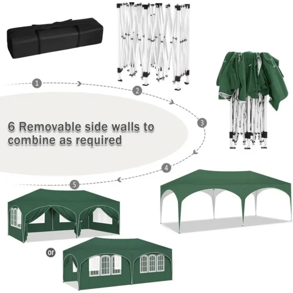 Paviljoen 3x6 M, Met 6 Zijwanden, Partytent, Waterafstotend, UV-bescherming 50+, In Hoogte Verstelbaar Groen 6