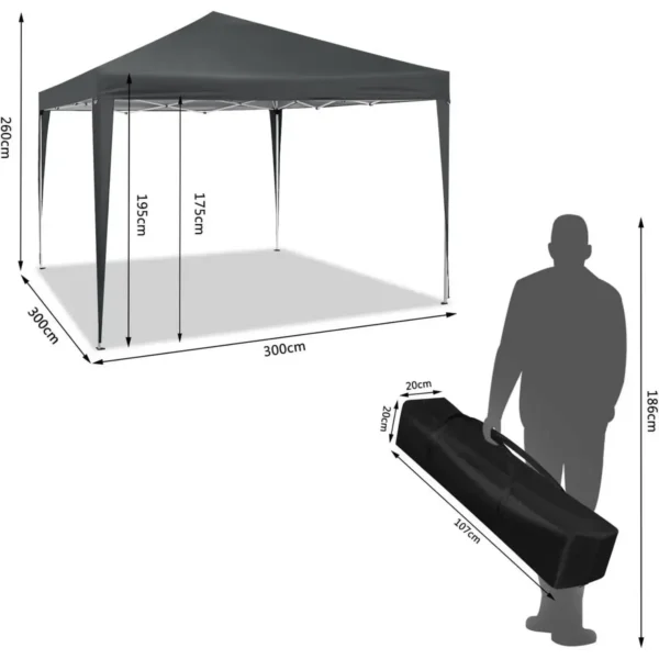 Prieel Pop-up Waterdicht Zonwerend Terras Festivalpagodetent 3 X 3 M Antraciet 3