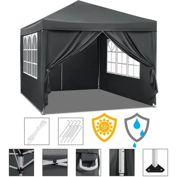 Prieel Pop-up Waterdichte Zonwering Camping Pagodetent 3 X 3 M Antraciet 6