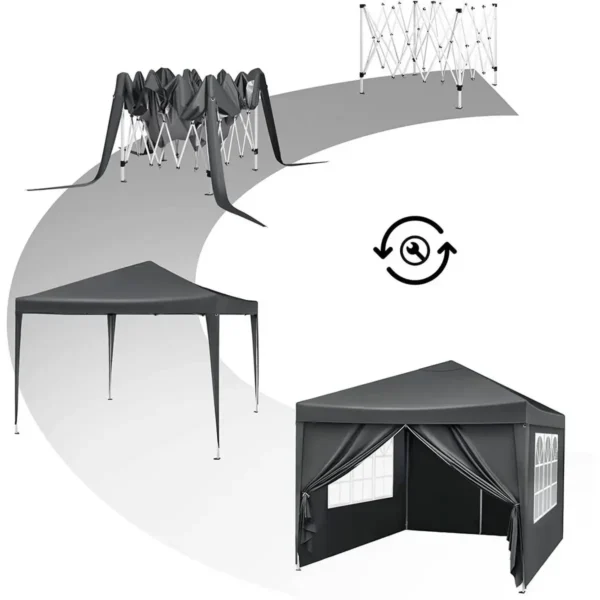 Prieel Pop-up Waterdichte Zonwering Camping Pagodetent 3 X 3 M Antraciet 7