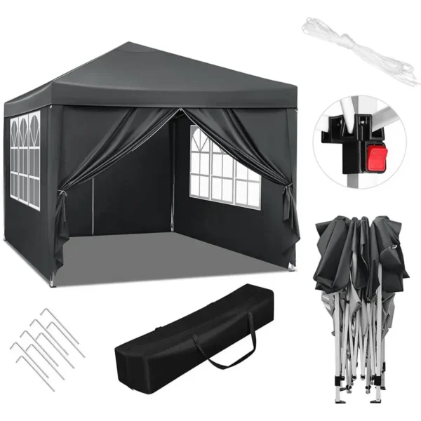 Prieel Pop-up Waterdichte Zonwering Camping Pagodetent 3 X 3 M Antraciet 8