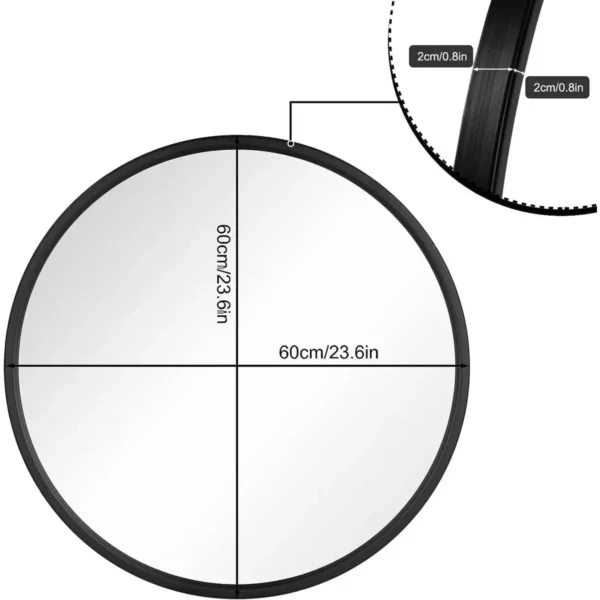 Ronde Spiegel, Wandspiegel, Hangspiegel, Gemaakt Van Glas Metaal MDF Haak Zwart 60x60cm 3