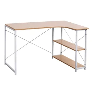 Ruim Werktafelbureau Met Twee Planken Licht Eiken + Wit 1