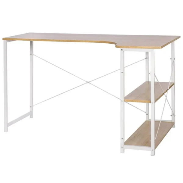 Ruim Werktafelbureau Met Twee Planken Licht Eiken + Wit 6