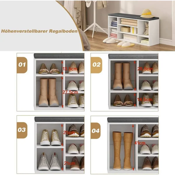 Schoenenbank Wit, Schoenenrek Met Bank 7 Vakken, Gemaakt Van Houtmateriaal, 103,5x48x30 Cm 6