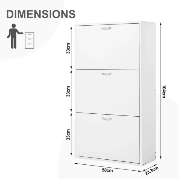 Schoenenkast Smal Hoog, Schoenenkist Met 3 Kleppen, Gemaakt Van MDF, Wit 3