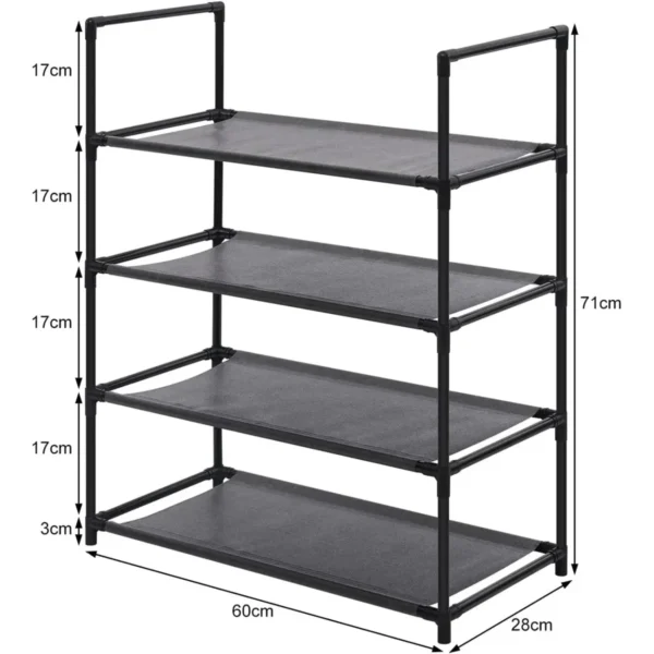 Schoenenrek Met 4 Planken, Schoenenstandaard, Insteekplank, Voor 12 Paar Schoenen, Zwart 3