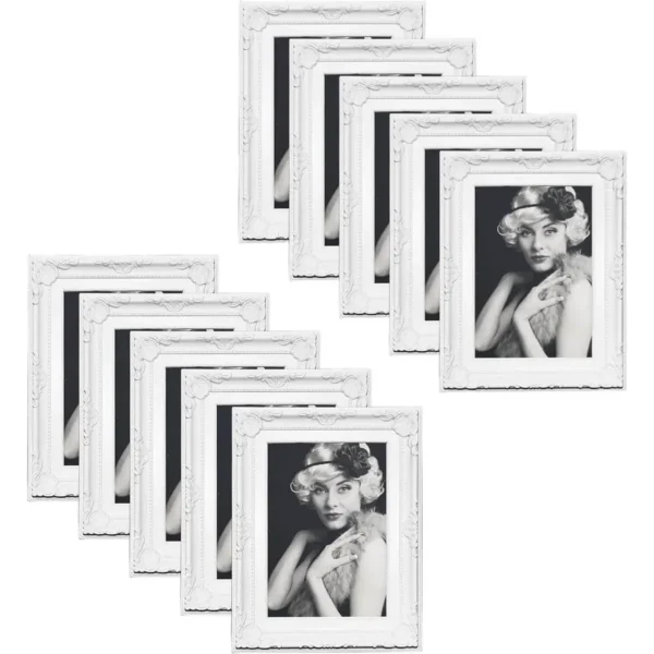 Set Van 10 Kunststof Fotolijsten, Met Plexiglas, Wit Barok, Met Standaard 10x15 Cm 1