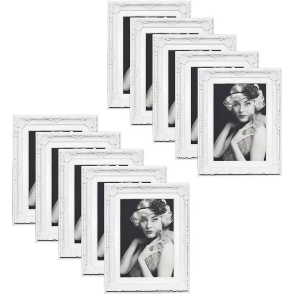 Set Van 10 Kunststof Fotolijsten, Met Plexiglas, Wit Barok, Met Standaard 15x20 Cm 1
