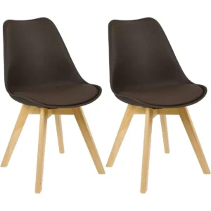 Set Van 2 Eetkamerstoelen Design Stoel Gemaakt Van PP, Kunstleer, Schuim, Massief Hout Bruin 1