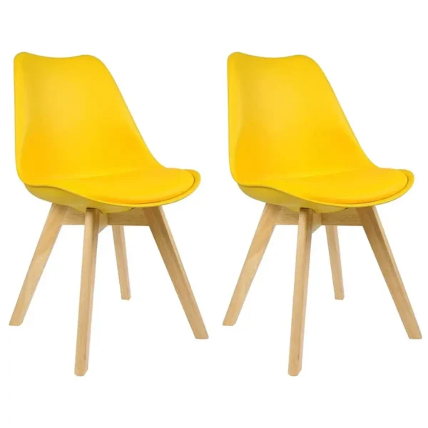 Set Van 2 Eetkamerstoelen Design Stoel Gemaakt Van PP, Kunstleer, Schuim, Massief Hout Geel 2