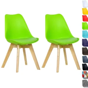 Set Van 2 Eetkamerstoelen Design Stoel Gemaakt Van PP, Kunstleer, Schuim, Massief Hout Groen 1