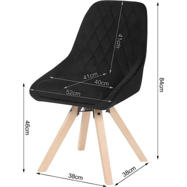 Set Van 2 Eetkamerstoelen, Draaibare Keukenstoelen, Met Fluwelen Bekleding, Poten Van Zwart Beukenhout 3