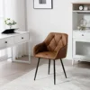 Set Van 2 Eetkamerstoelen, Ergonomische Fauteuils, Gemaakt Van Vintage Kunstleer, Bruin Metalen Poten 4