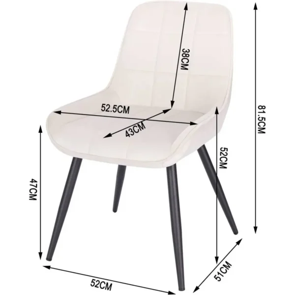 Set Van 2 Eetkamerstoelen Gestoffeerde Fluwelen Accentstoel Met Rugleuning Crème Wit 3