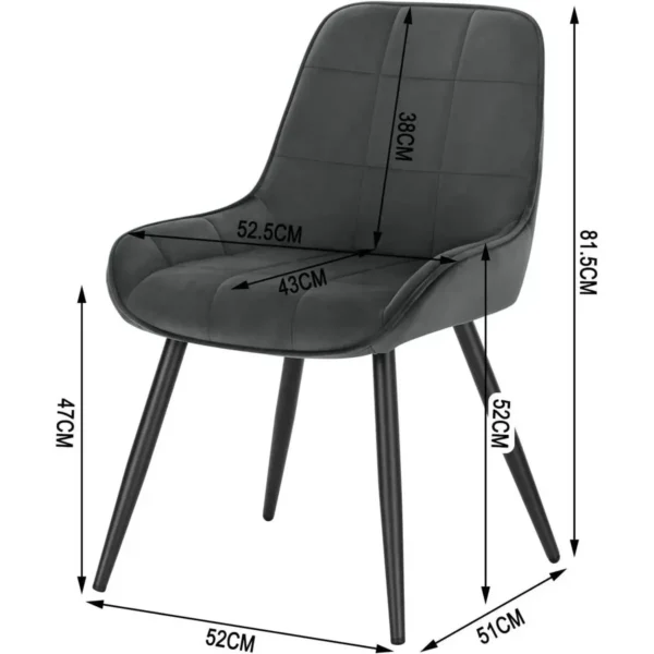 Set Van 2 Eetkamerstoelen Gestoffeerde Fluwelen Accentstoel Met Rugleuning Donkergrijs 3