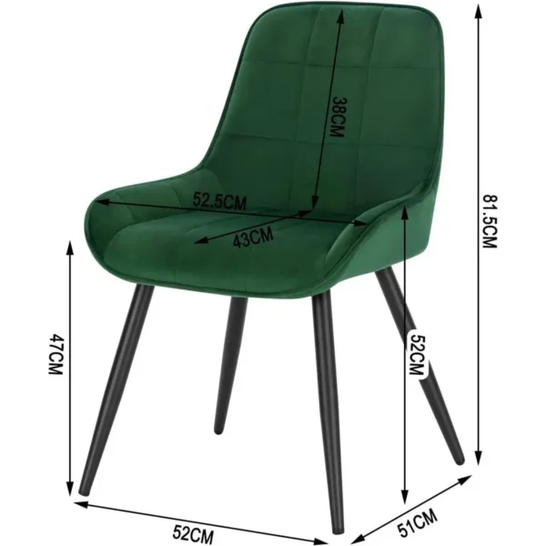 Set Van 2 Eetkamerstoelen Gestoffeerde Fluwelen Accentstoel Met Rugleuning Donkergroen 3