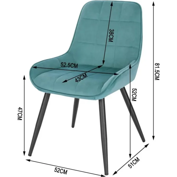 Set Van 2 Eetkamerstoelen, Gestoffeerde Fluwelen Accentstoel Met Turquoise Rugleuning 3