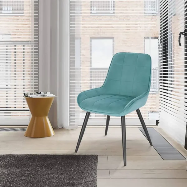 Set Van 2 Eetkamerstoelen, Gestoffeerde Fluwelen Accentstoel Met Turquoise Rugleuning 4