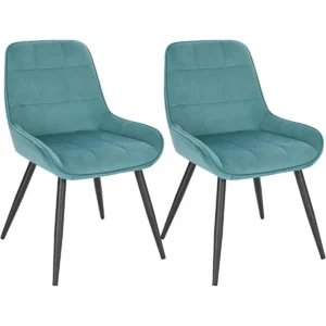 Set Van 2 Eetkamerstoelen, Gestoffeerde Fluwelen Accentstoel Met Turquoise Rugleuning 1