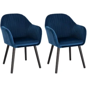 Set Van 2 Eetkamerstoelen, Keukenstoel, Woonkamerstoel Met Zwarte Poten, Fluweel Massief Hout, Blauw 1