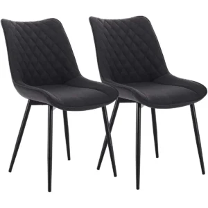 Set Van 2 Eetkamerstoelen, Keukenstoelen, Zitting Van Linnen, Frame Van Metaal, Donkergrijs 1