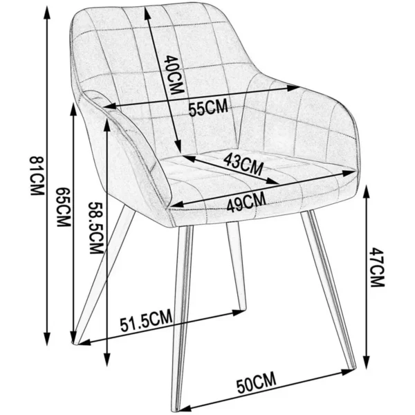 Set Van 2 Eetkamerstoelen Met Armleuningen, Fluwelen Zitting, Zwart Metalen Poten 3