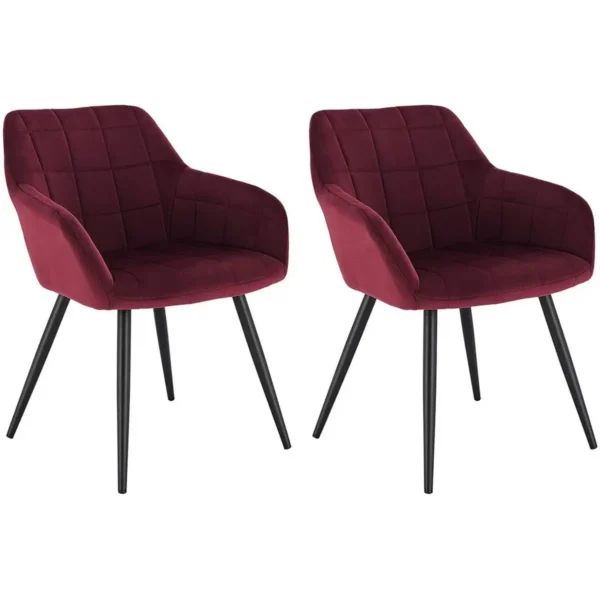 Set Van 2 Eetkamerstoelen Met Armleuningen, Zitting Van Fluweel, Metalen Poten Bordeaux 1