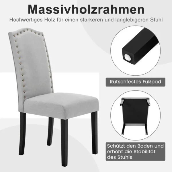 Set Van 2 Eetkamerstoelen, Met Hoge Rugleuning, Met Massief Houten Poten, Linnen Lichtgrijs 7