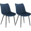 Set Van 2 Eetkamerstoelen Met Rugleuning, Fluwelen Zitting, Blauw Metalen Poten 1