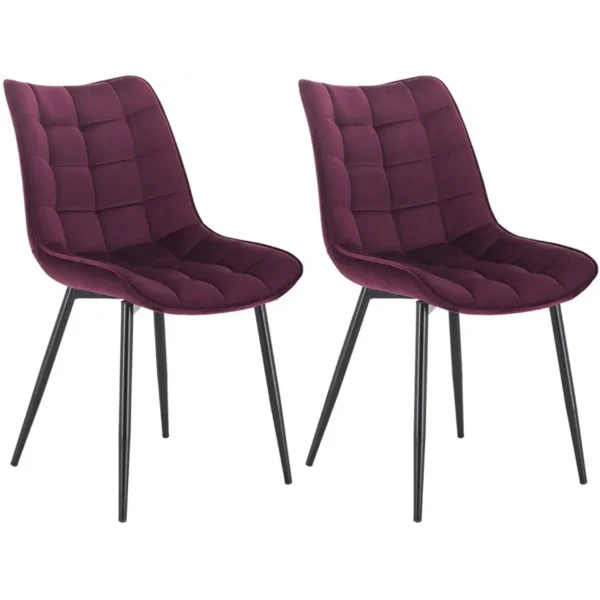 Set Van 2 Eetkamerstoelen Met Rugleuning, Fluwelen Zitting, Metalen Poten Bordeaux 1