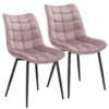 Set Van 2 Eetkamerstoelen Met Rugleuning, Fluwelen Zitting, Roze Metalen Poten 1