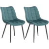 Set Van 2 Eetkamerstoelen Met Rugleuning, Fluwelen Zitting, Turquoise Metalen Poten 1