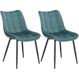 Set Van 2 Eetkamerstoelen Met Rugleuning, Fluwelen Zitting, Turquoise Metalen Poten 1